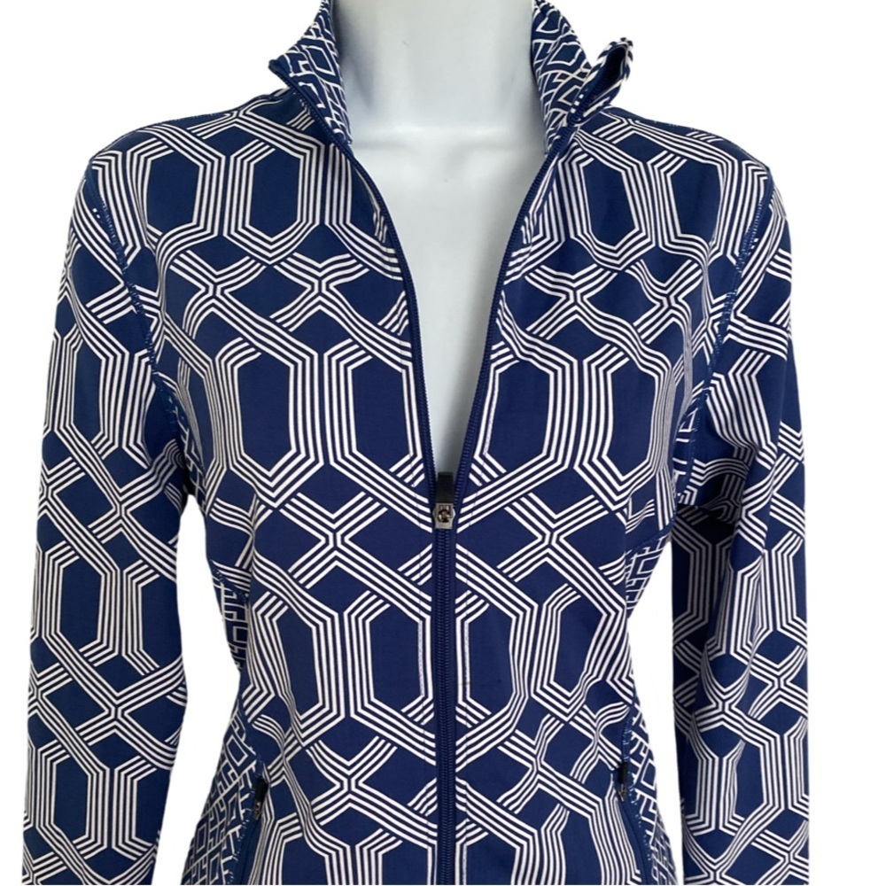 J McLaughlin Zip Jacket - S navy.  White , polyester spandex, - Picture 2 of 5